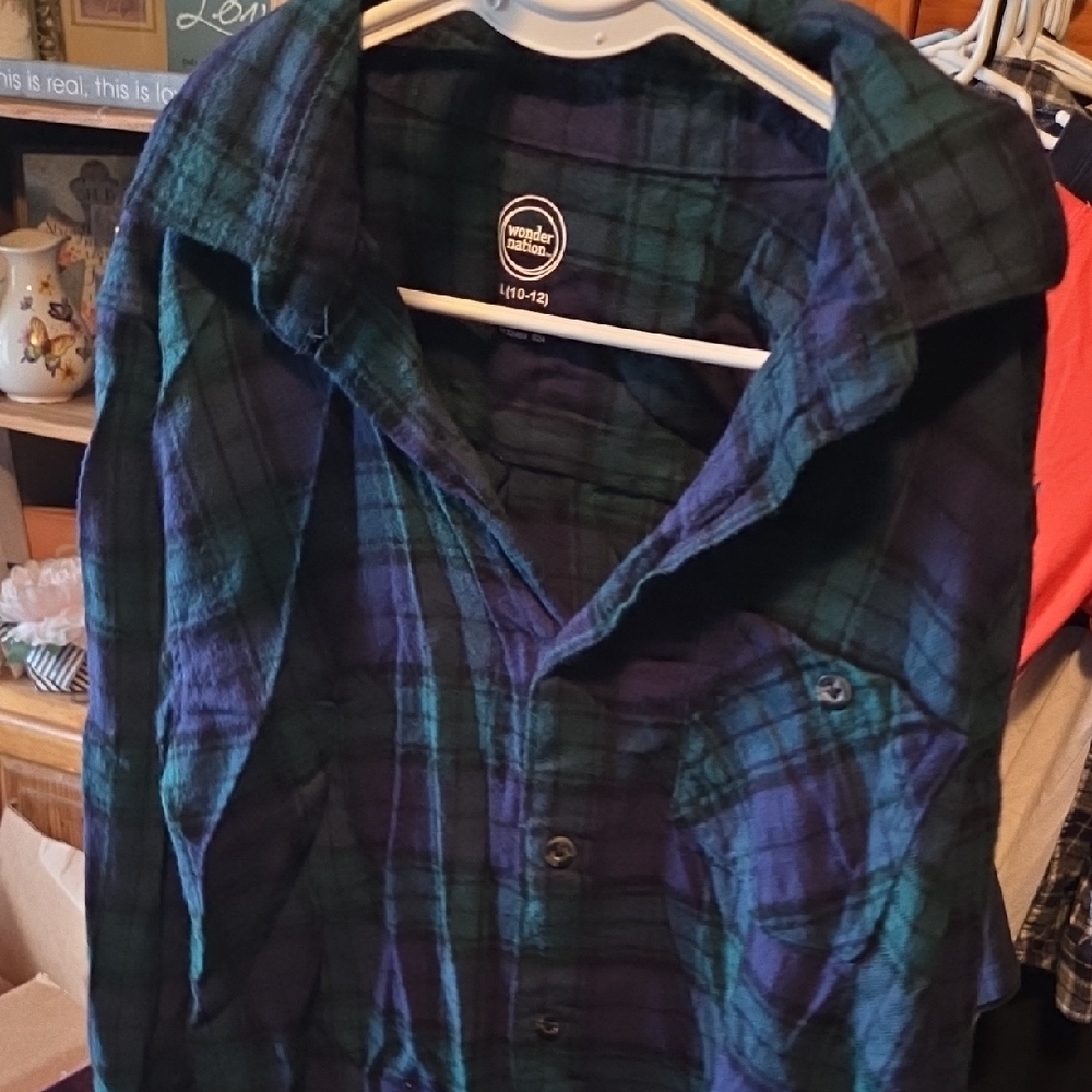 Wondernation Navy and Forest Plaid Shirt